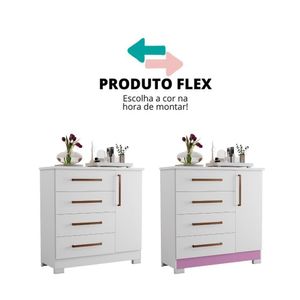 Cômoda 1 Porta E 4 Gavetas Nt5185 Branco/rosa Flex Notável Móveis Branco/rosa