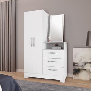 Cômoda C/ Espelho 2 Portas 3 Gavetas Branco/rosa Flex Nt5165 Notável Móveis Branco