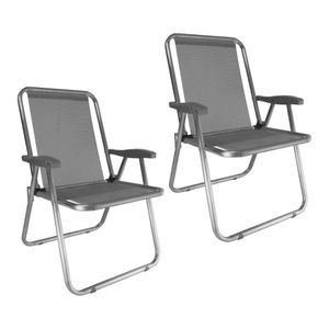 Kit 2 Cadeira Praia Max Alumínio Oversize Cinza 140kg Cinza