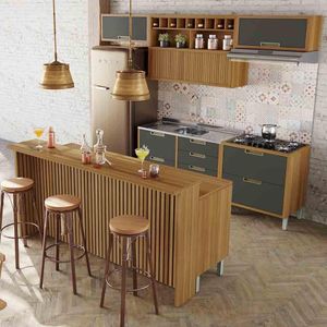 Cozinha 08 Pçs  Imperatriz Gourmet  Mdf Freijó Com Grafite