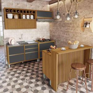 Cozinha 06 Pçs  Baronesa Gourmet  Mdf Freijó Com Grafite