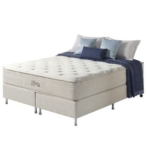 Cama Box Queen + Colchão Molas Ensacadas Hipersoft Boston Off White