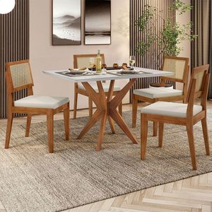 Conjunto Mesa Donna Com 4 Cadeiras Rainha Mel E Off-white