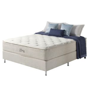 Cama Box Casal + Colchão Molas Ensacadas Hipersoft Boston Off White