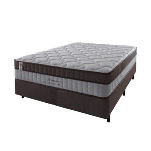 Conjunto Cama Box Casal Molas Ensacadas Sup 200 Kg Baltimore Linho Bege