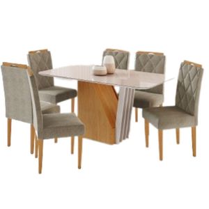 Conjunto Mesa De Jantar Harpa Grafite 1,60 M Com 6 Cadeiras