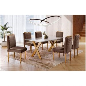 Conjunto Sala De Jantar 6 Lugares Cadeiras Off-white
