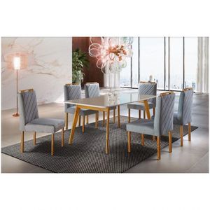 Conjunto Sala Jantar 6 Lugares Off-White e Cinza Grafite