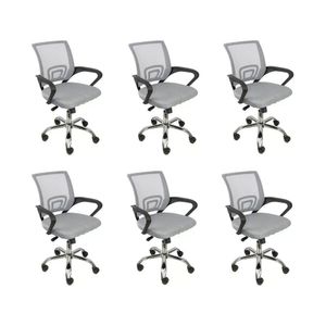 Kit 6 Cadeiras De Escritório Begonia Tela Mesh Ergonômico Cinza