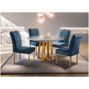 Conjunto Sala De Jantar 4 Lugares 4 Cadeiras Azul Turquesa