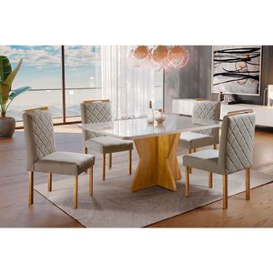 Kit Jantar 4 Lug Mesa E Cadeiras Cristal Linho Mel/Off-White