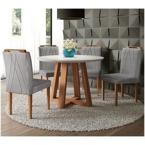 Conjunto Sala de Jantar 4Lug. 4 Cad. OffWhite/Cinza Profundo