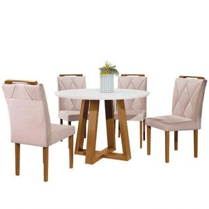 Conjunto Sala de Jantar Mesa Redonda 4 Cad. Off White/Nude