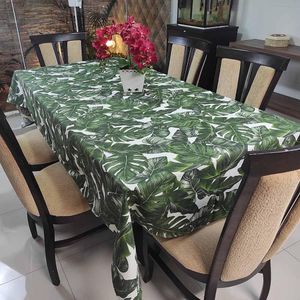 Toalha De Mesa Térmica Impermeável 1,50M X 2,50M Para Mesa 6 A 8 Cadeiras - Floral Verde