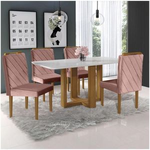 Conjunto Sala De Jantar 4 Lugares Mesa Cadeiras Off White