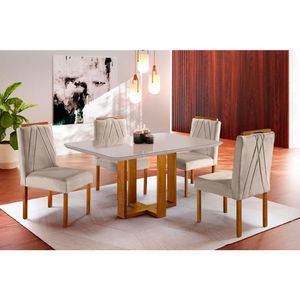 Kit Jantar 4 Lug Mesa E Cadeiras Mel/Off White/ Bege Areia