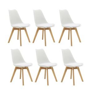 Kit 6 Cadeiras Saarinen Wood Com Estofamento Pés De Madeira Branco