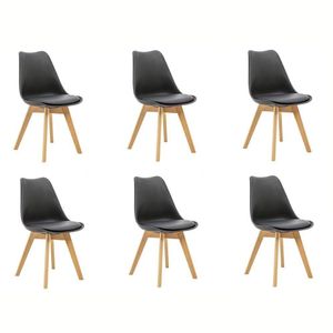 Kit 6 Cadeiras Saarinen Wood Com Estofamento Pés De Madeira Preto