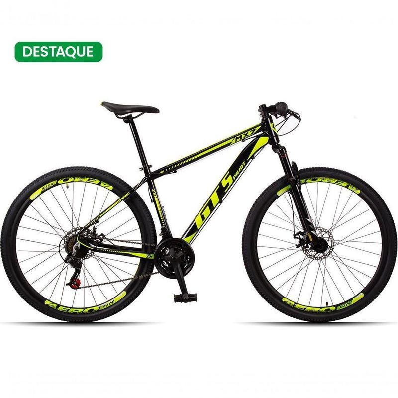 Bicicleta 29 Gt Sprint Mx7 Freio Disco Mtb Preto+Amarelo Bicicleta 29 Gt Sprint Mx7 Freio Disco Mtb Preto+Amarelo