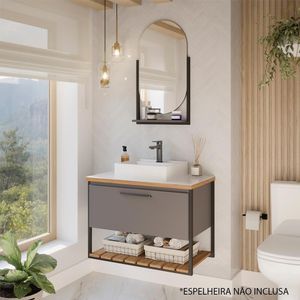Armário De Banheiro 100% Mdf 60Cm Metalon Com Cuba Caribe Mgm Móveis Titanio Titanio