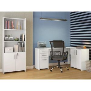 Conjunto Escritório 2 Peças Com Mesa De Canto Em L E Armário