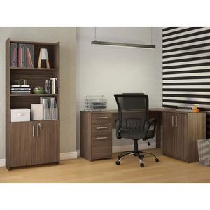Conjunto Escritório 2 Peças Mesa De Canto Em L E Armário