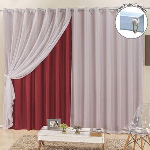 Cortina Para Trilho Comum Elegance 4,00M X 2,50M Vermelha Tecido Semi Blackout
