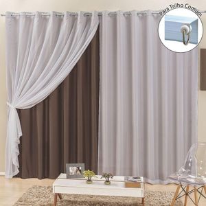 Cortina Para Trilho Comum Elegance 4,00M X 2,50M Tabaco Tecido Semi Blackout