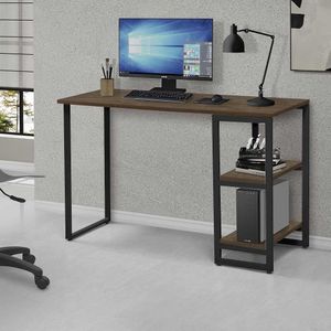 Mesa De Computador Industrial 1,20 Com Prateleiras Imbuia Preto Lux Steel Mobile