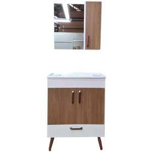 Conjunto Móvel Banheiro Acqua Malaga 70cm Branco/Carvalho Com Pés