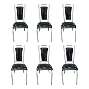 Kit 6 Cadeiras Cozinha Aço Tubolar Confortável Jantar Preto e Branco