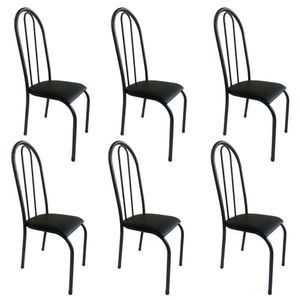 Kit 6 Cadeira Sala Jantar Aço Tubolar Cozinha Corino Junco Preto