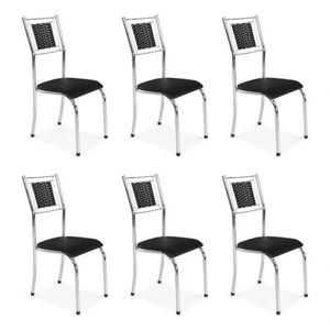 Kit 6 Cadeira Jantar Moderna Cromada Aço Junco Cozinha Sala Preto Cromada