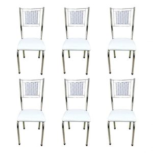 Kit 6 Cadeira Jantar Moderna Cromada Aço Junco Cozinha Sala Branco Cromada