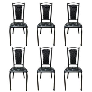 Kit 6 Cadeira De Cozinha Tubular Aço Estofada Encosto Junco Flor