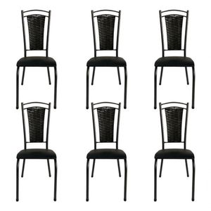 Kit 6 Cadeira De Cozinha Tubular Aço Estofada Encosto Junco