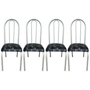 Kit 4 Cadeiras Sala Jantar Aço Tubolar Cozinha Courino Junco Cor Do Assento:preto Florido-branco