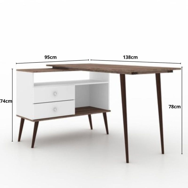 Mesa-Para-Escritorio-em-L-Retro-com-2-Movel-Bento-Gavetas-Branco-e-Rustico-136x78x95cm
