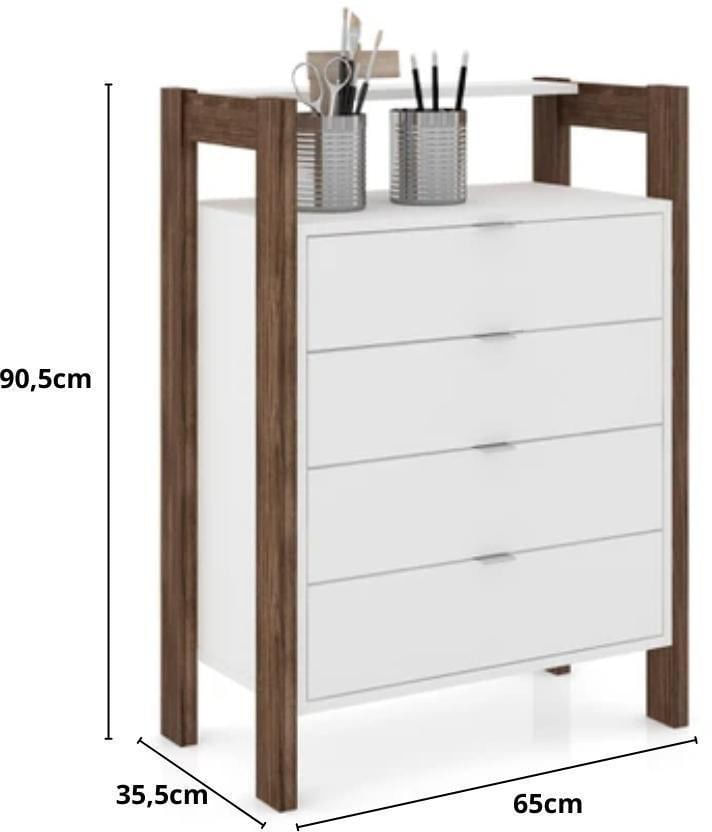 Comoda-4-Gavetas-Tecno-Mobili-Branco-e-Nogal-AZ1012