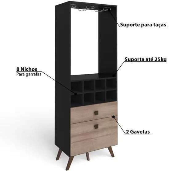 Bar-Para-Sala-8-Porta-Garrafas-1-Porta-1-Gaveta-Retro-Movelbento-Preto-e-Rustico