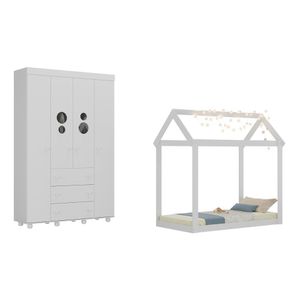 Cama Infantil Montessoriana para Colchão 150x70cm com Guarda-Roupas Pimpolho Multimóveis MX4279