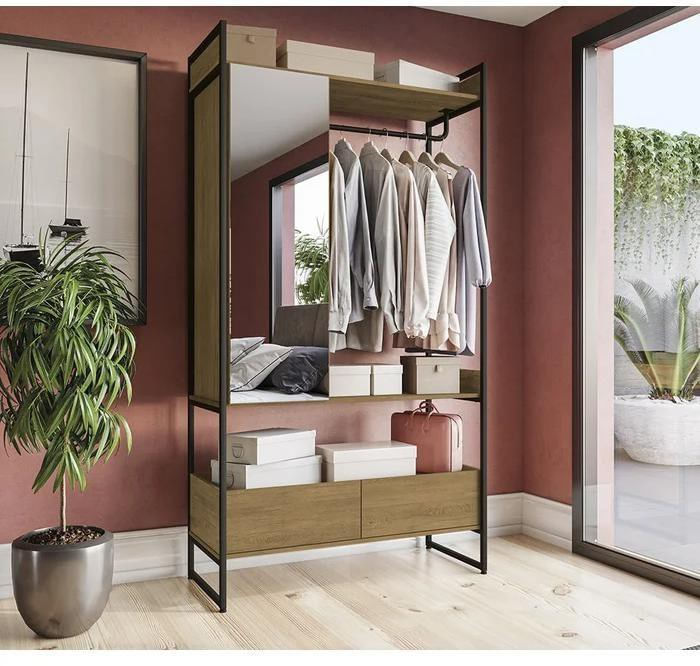 Guarda-Roupa---Roupeiro-Closet-Industrial-1-Porta-com-Espelho-2-Gavetas-Kappesberg-Freijo-e-Preto-108cm