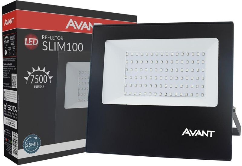Refletor-LED-Slim-Retangular-100w-6500k-Aluminio-Avant-Blumenau-7500Preto-Bivolt