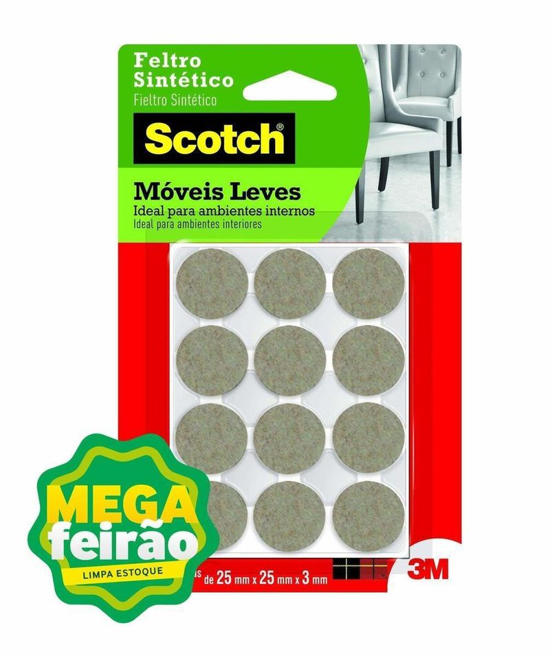 Feltro-Sintetico-Para-Moveis-Leves-3M-Scotch-Redondo-Marrom-Pequeno-Cartela-com-12-Unidades