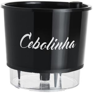 Vaso Autoirrigável Número 3 Gourmet Raiz Cebolinha Preto 16x14,3cm