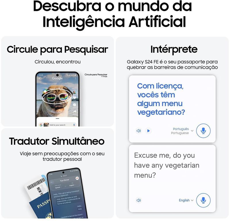 Samsung Galaxy S24 FE 256GB 5G 8Gb RAM Câmera 50MP+12MP+8MP Frontal 10MPTela 6-7 Dual Chip Grafite