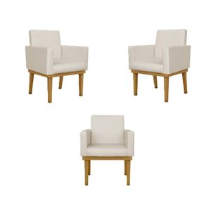 Kit 3 Poltronas Bege Com Base - Balaqui Decor