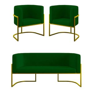 Kit 2 Poltronas + Sofá 2 Lugares Base de Metal Gold Balaqui