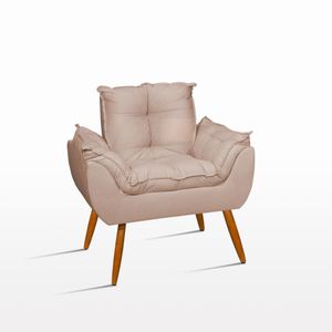 Cadeira Poltrona Opala Luxo Confortável Quarto Suede Bege
