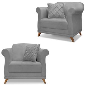 Kit 2 Poltronas Decorativas Retro Polo Linho Ezz